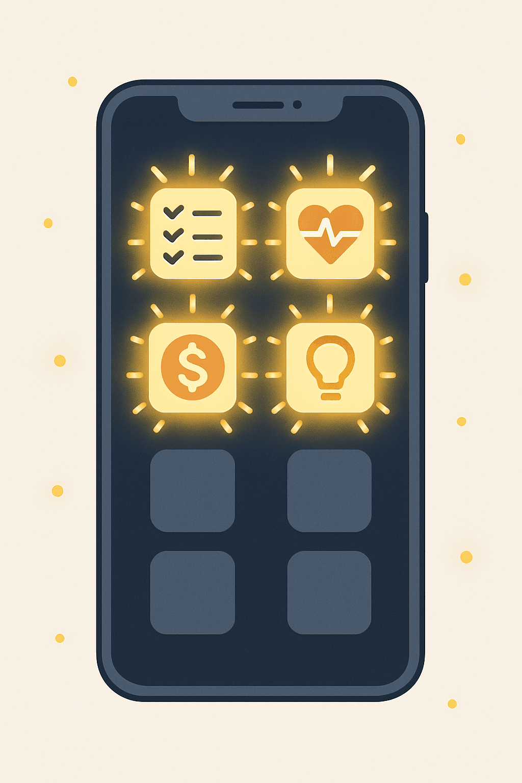 A modern smartphone interface displaying a variety of free apps that make your life easier.