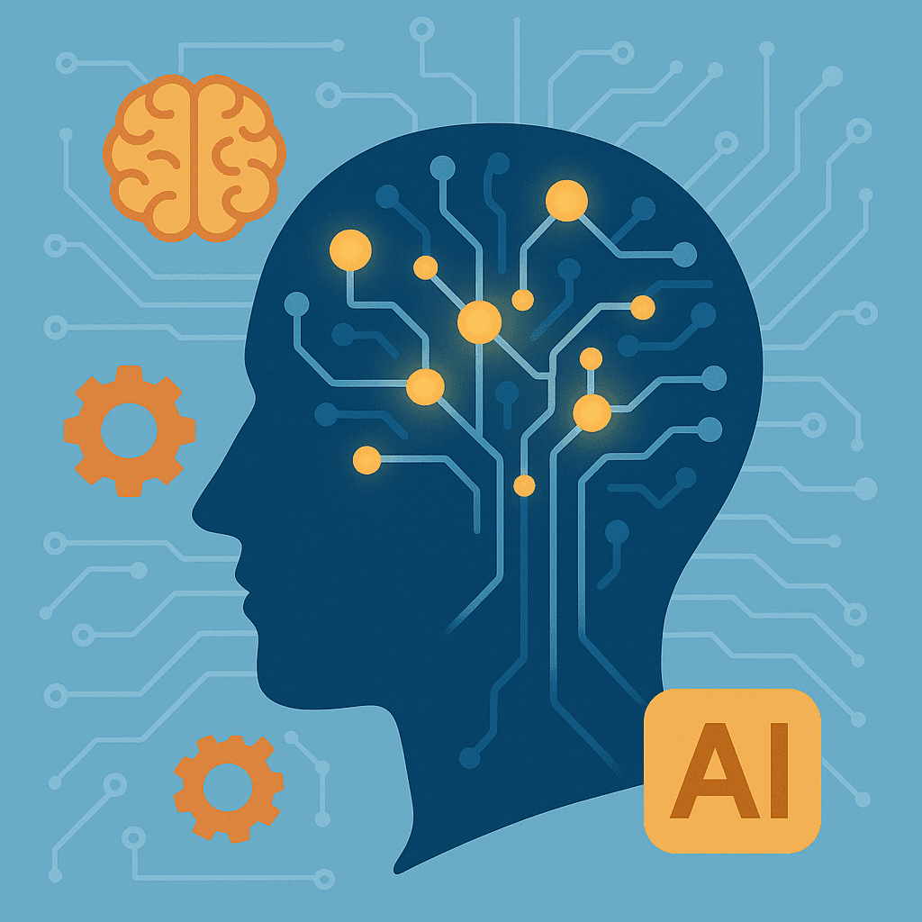 illustration showing how AI actually works with neural networks, chips, and data symbols