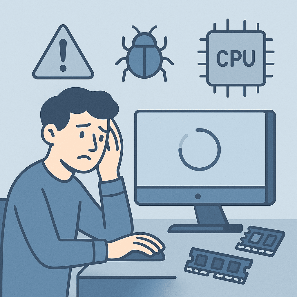 person learning how to fix your freezing PC with system performance icons.