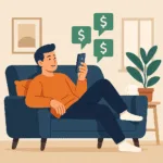 A person lounging at home with multiple income notifications after creating a passive income website