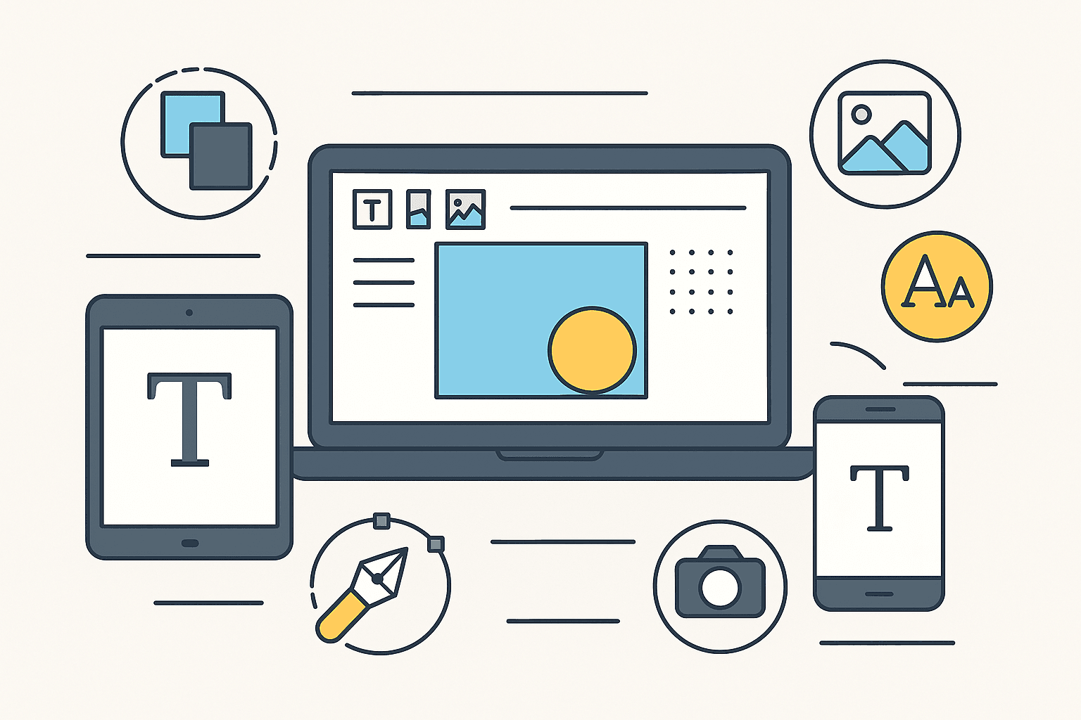 image of a laptop with different design tools