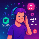 illustration of a person listening to music through the best music streaming platforms in 2025