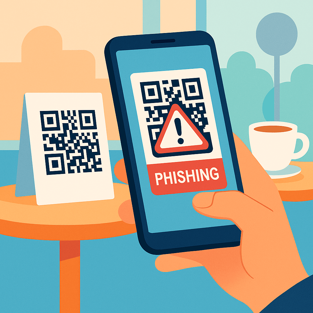 QR-code phishing attack symbolized by a dangerous QR code on a smartphone