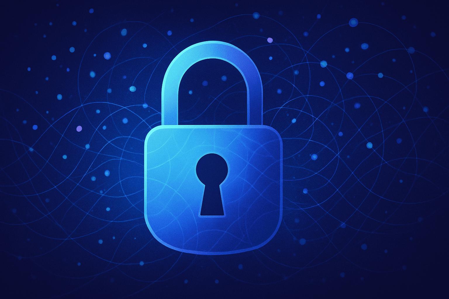 Digital lock overlayed with quantum computing elements representing future-proof encryption