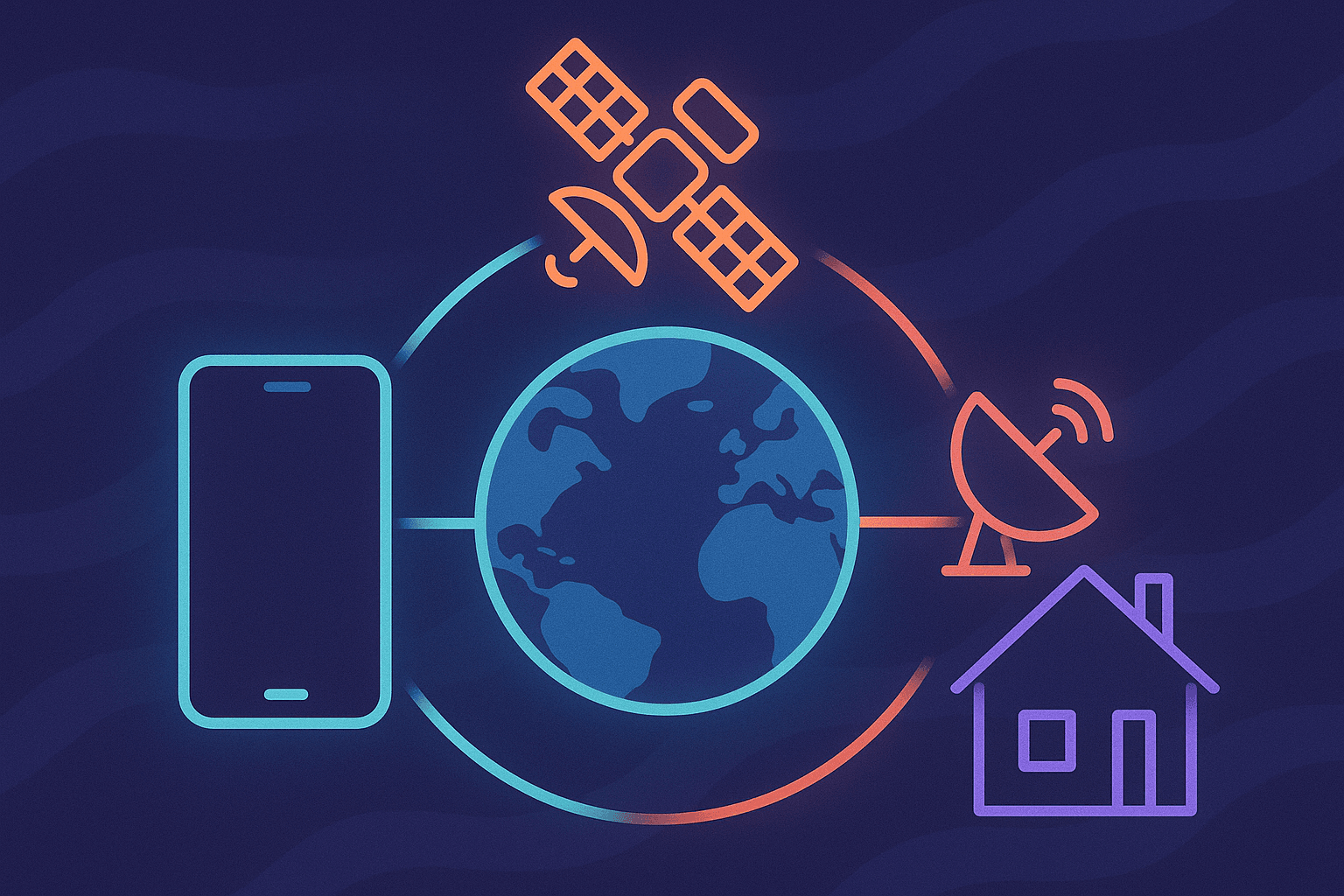 A phone and a home dish connecting to a satellite, comparing T-Mobile satellite internet and Starlink.